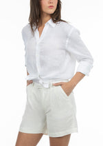 USPA Women's Linen Pleated Short White