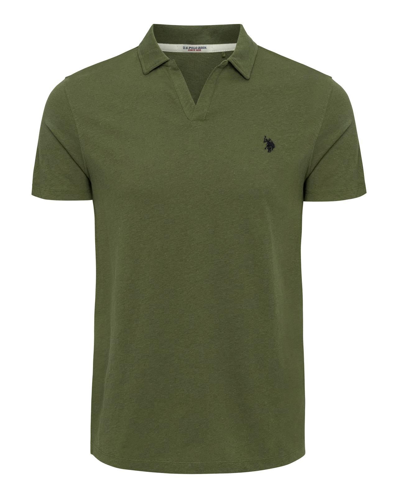 USPA Men's Johnny Collar Linen Polo Olive