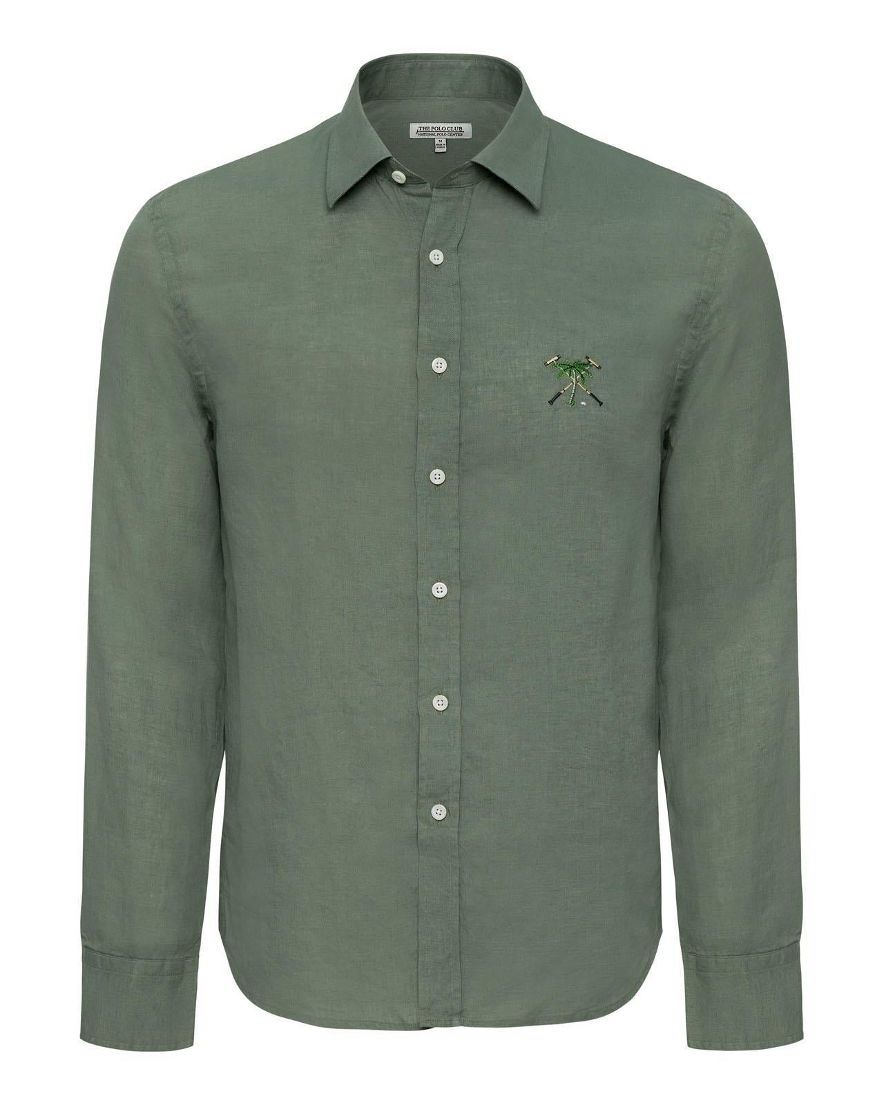 The Polo Club Men's Linen Woven Shirt Olive