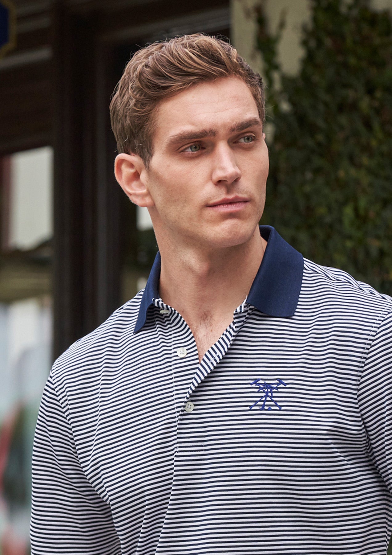 Men's Fine Mercerized Cotton Polo in Navy/White