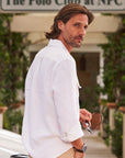 Men's Linen Capri Collar Shirt White