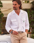 Men's Linen Capri Collar Shirt White