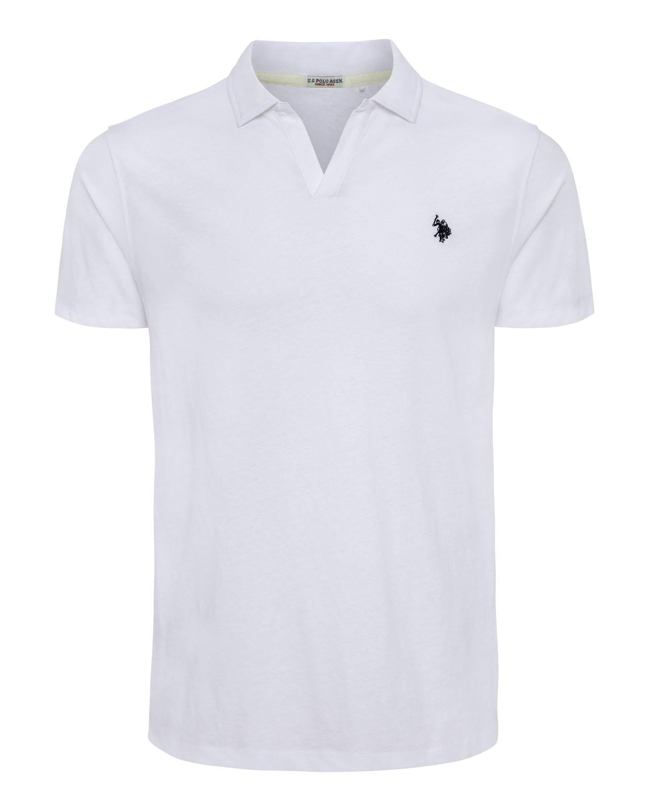 USPA Men's Johnny Collar Linen Polo White