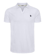 USPA Men's Johnny Collar Linen Polo White