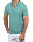 USPA Men's Textured Knit Zip Polo Teal