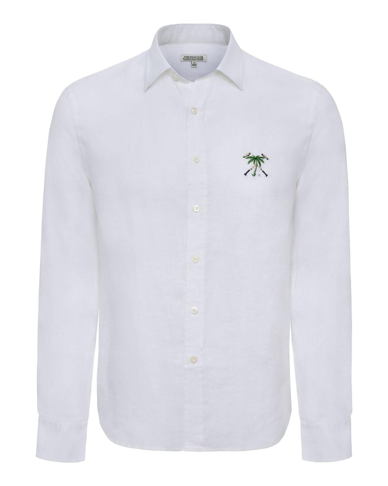 The Polo Club Men's Linen Woven Shirt White