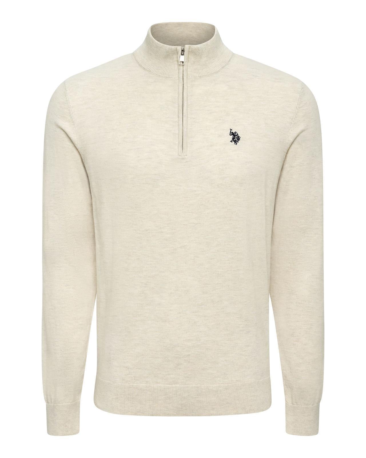 USPA Men's Knitted Cotton Rick Funnel 1/4 Zip Birch Marl