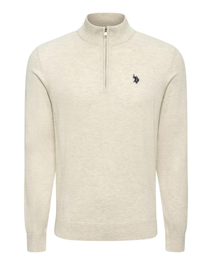 USPA Men's Knitted Cotton Rick Funnel 1/4 Zip Birch Marl
