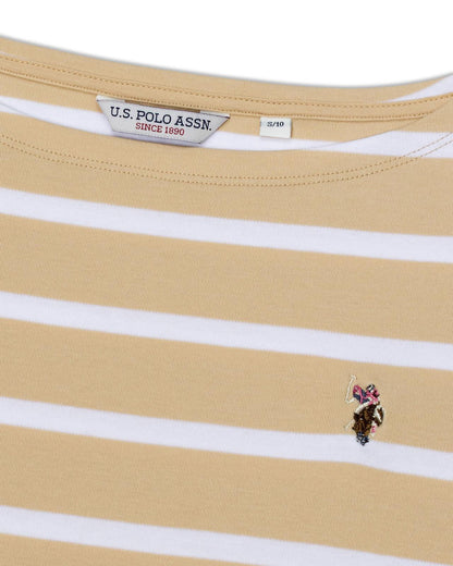 USPA Women's Colour Block Stripe Boatneck Tee Smoke Gray