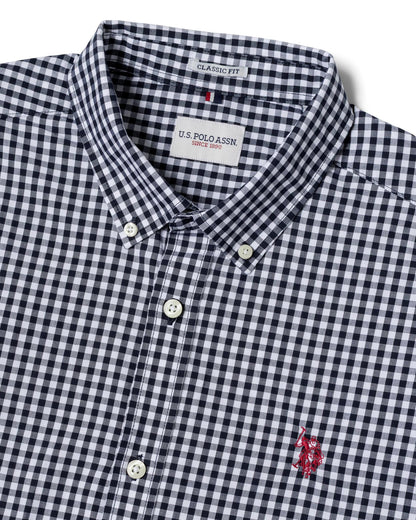 USPA Men's Gingham Poplin LS Shirt Dark Sapphire Navy
