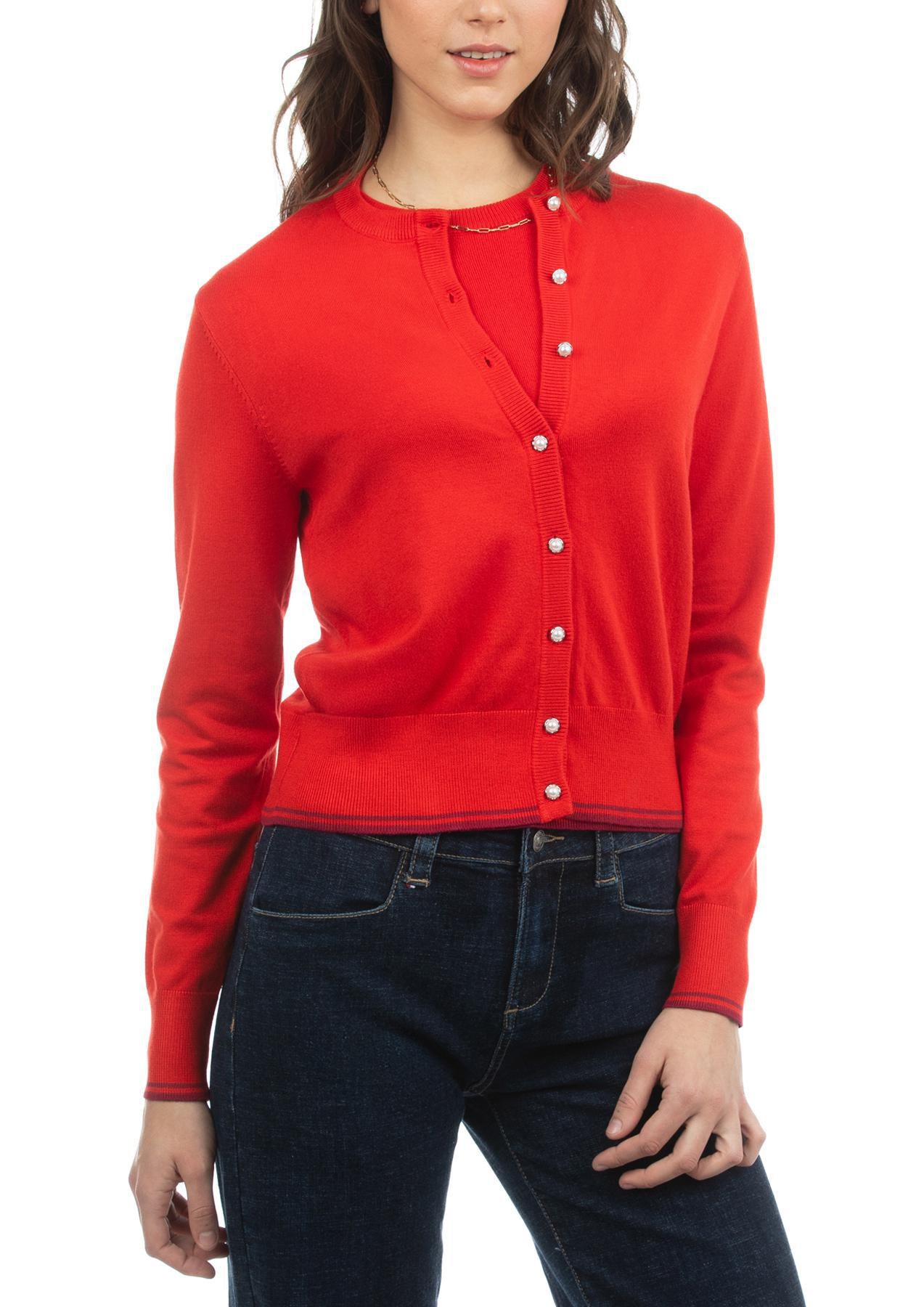 USPA Women's Fine Knit Cardigan Red