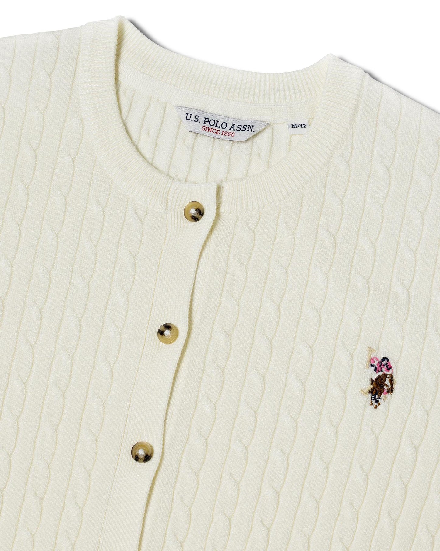 USPA Women's Fine Cable Knit Cardigan Marshmallow