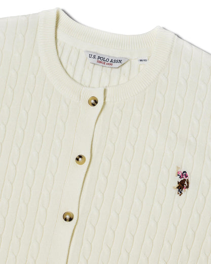 USPA Women's Fine Cable Knit Cardigan Marshmallow