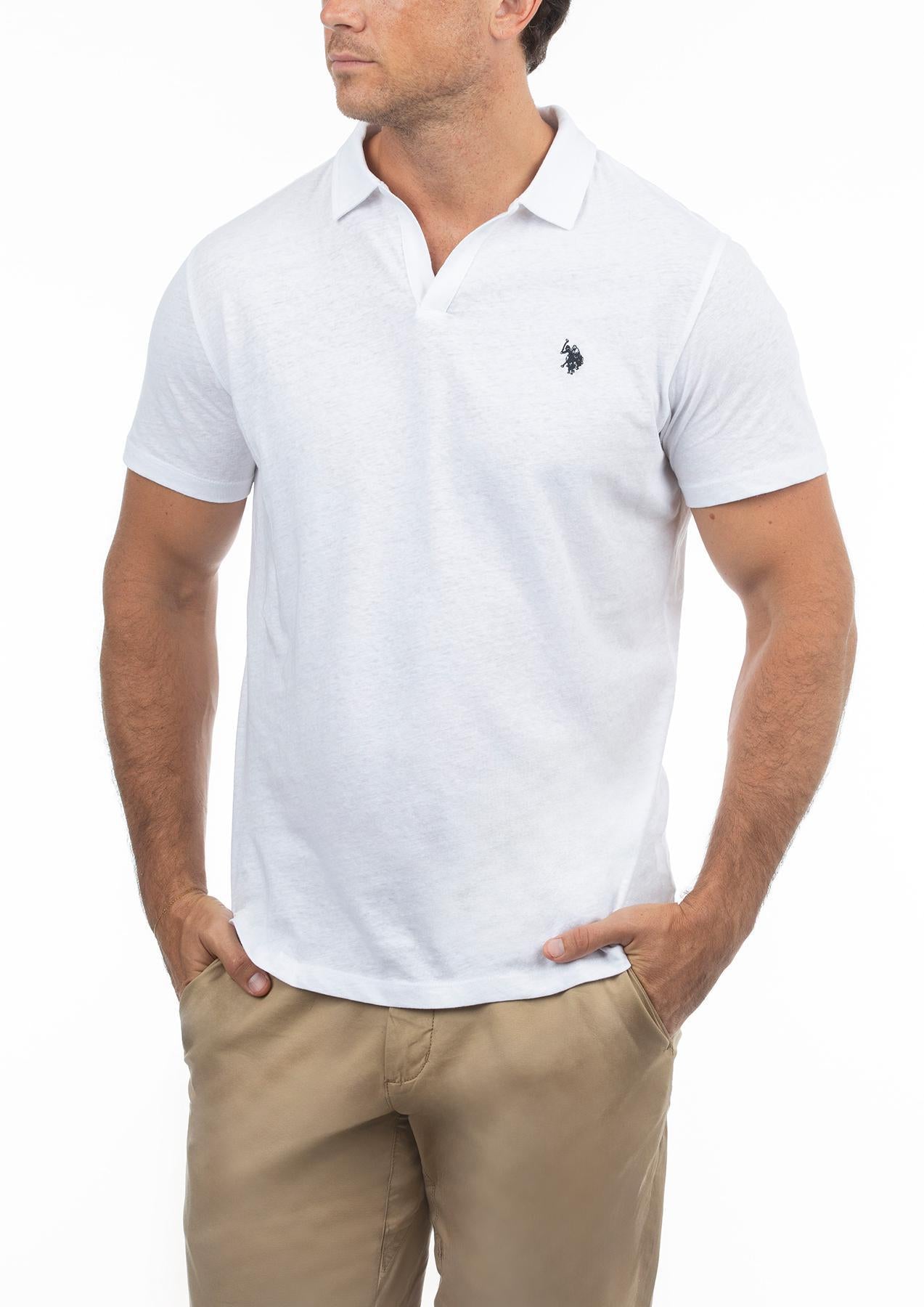 USPA Men's Johnny Collar Linen Polo White
