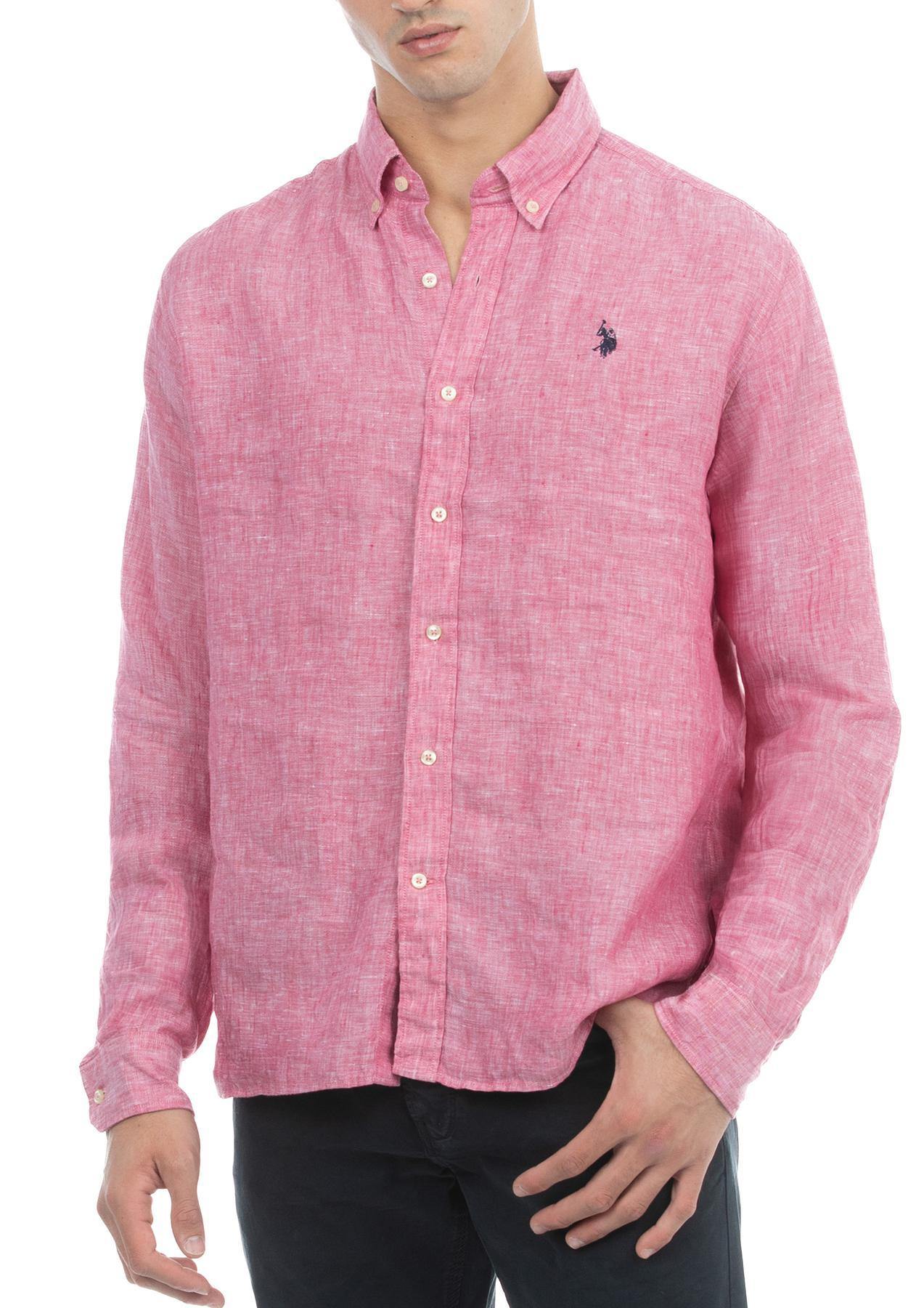 USPA Men&#39;s Linen Button-Down Collar LS Shirt Pink