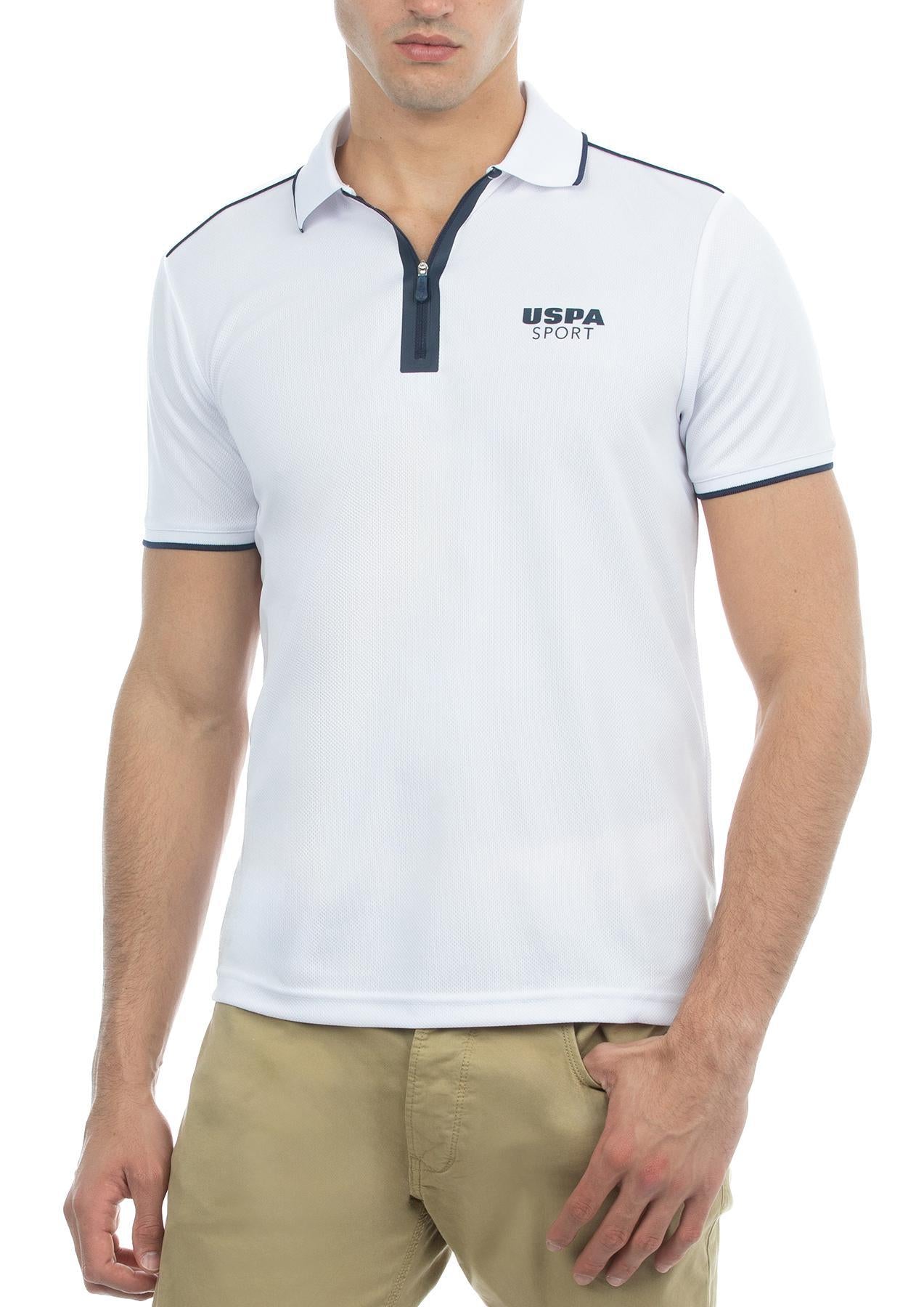 USPA Sport Men's Slim Fit Zip Polo White