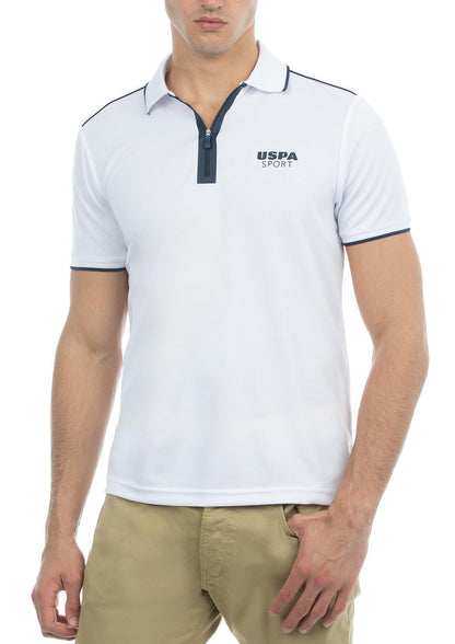 USPA Sport Men's Slim Fit Zip Polo White