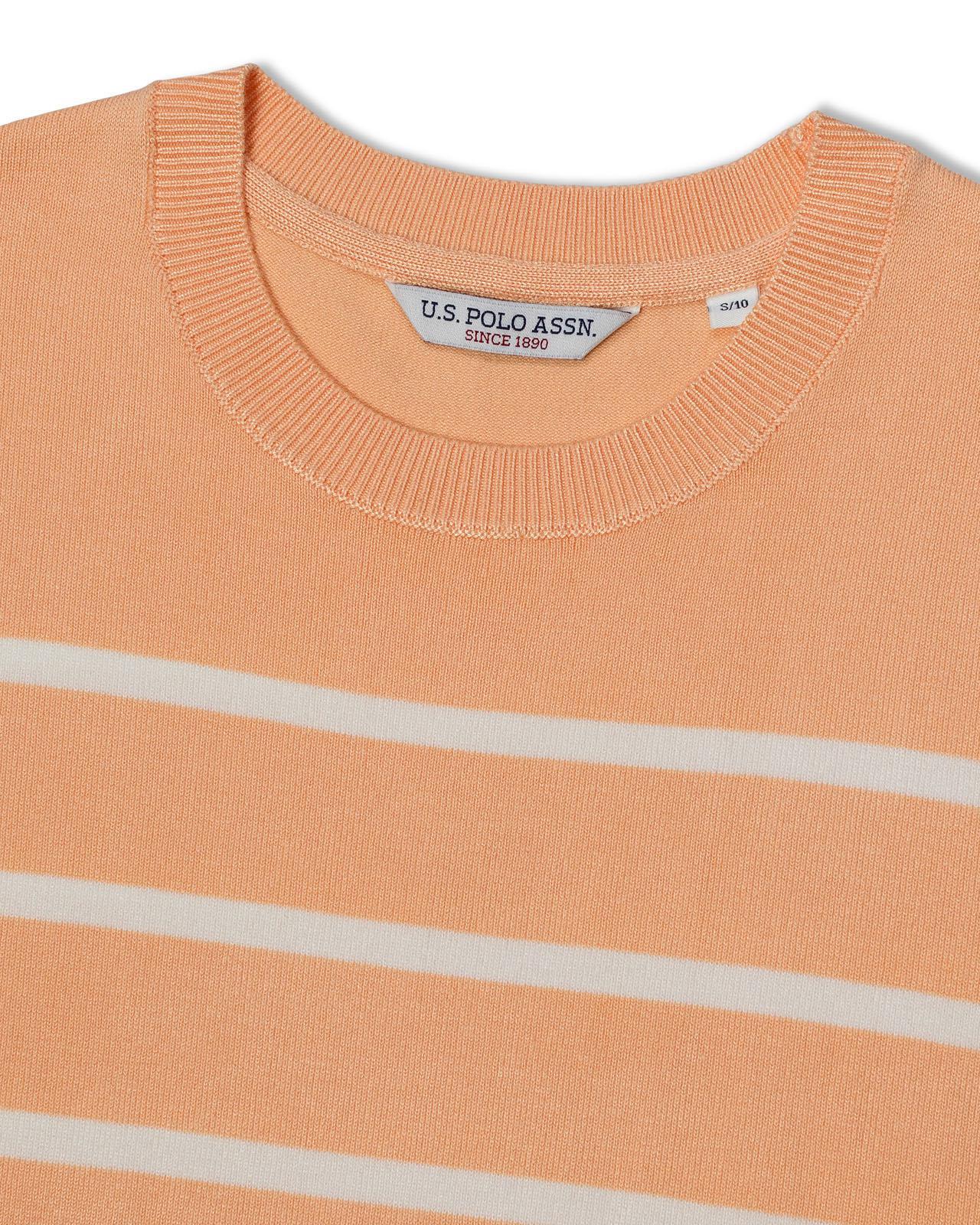 USPA Women's Colour Block Stripe SS Crew Neck Jumper Peach Nectar