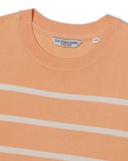 USPA Women's Colour Block Stripe SS Crew Neck Jumper Peach Nectar