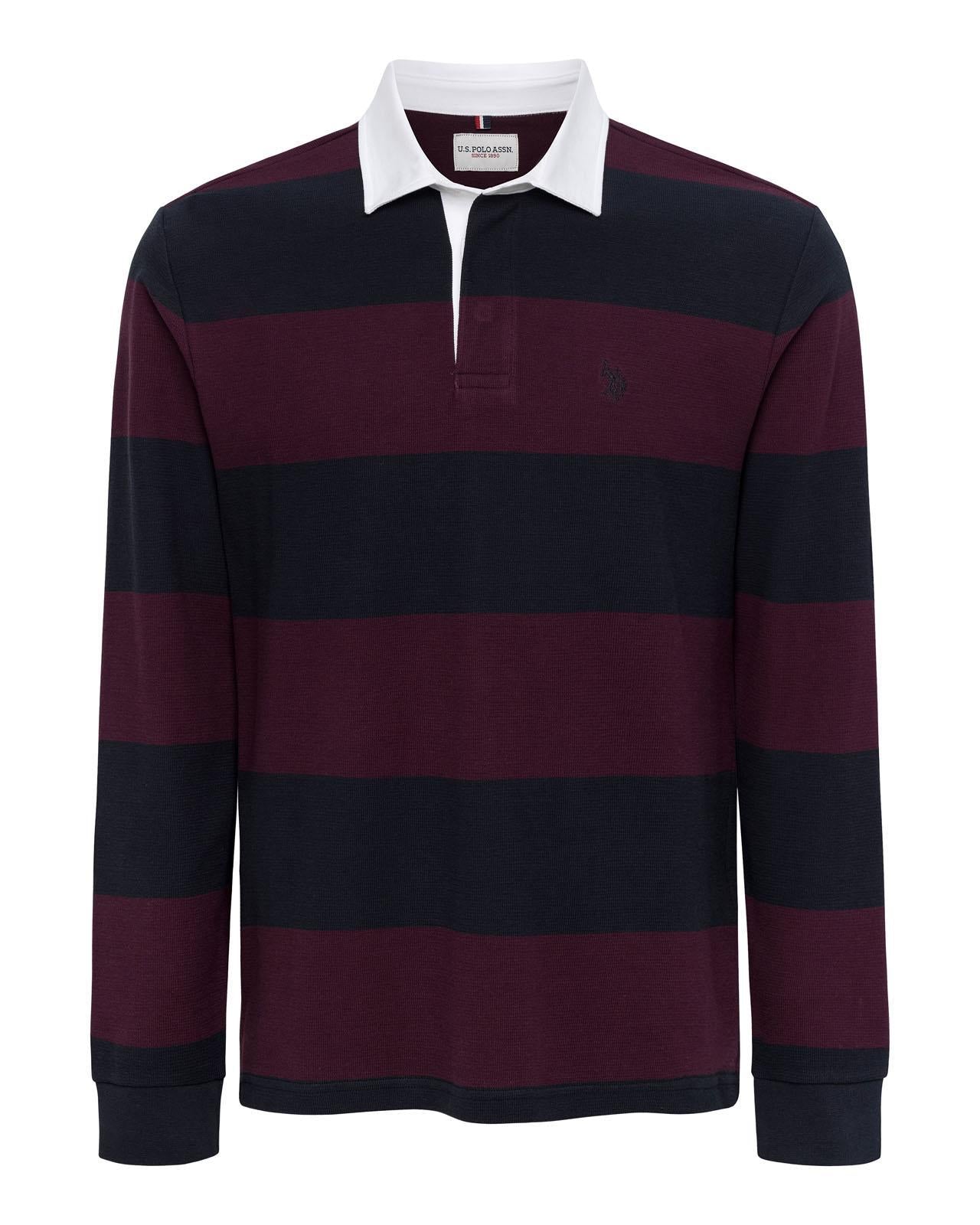 USPA Men's Texture Stripe Rugby Grape Wine