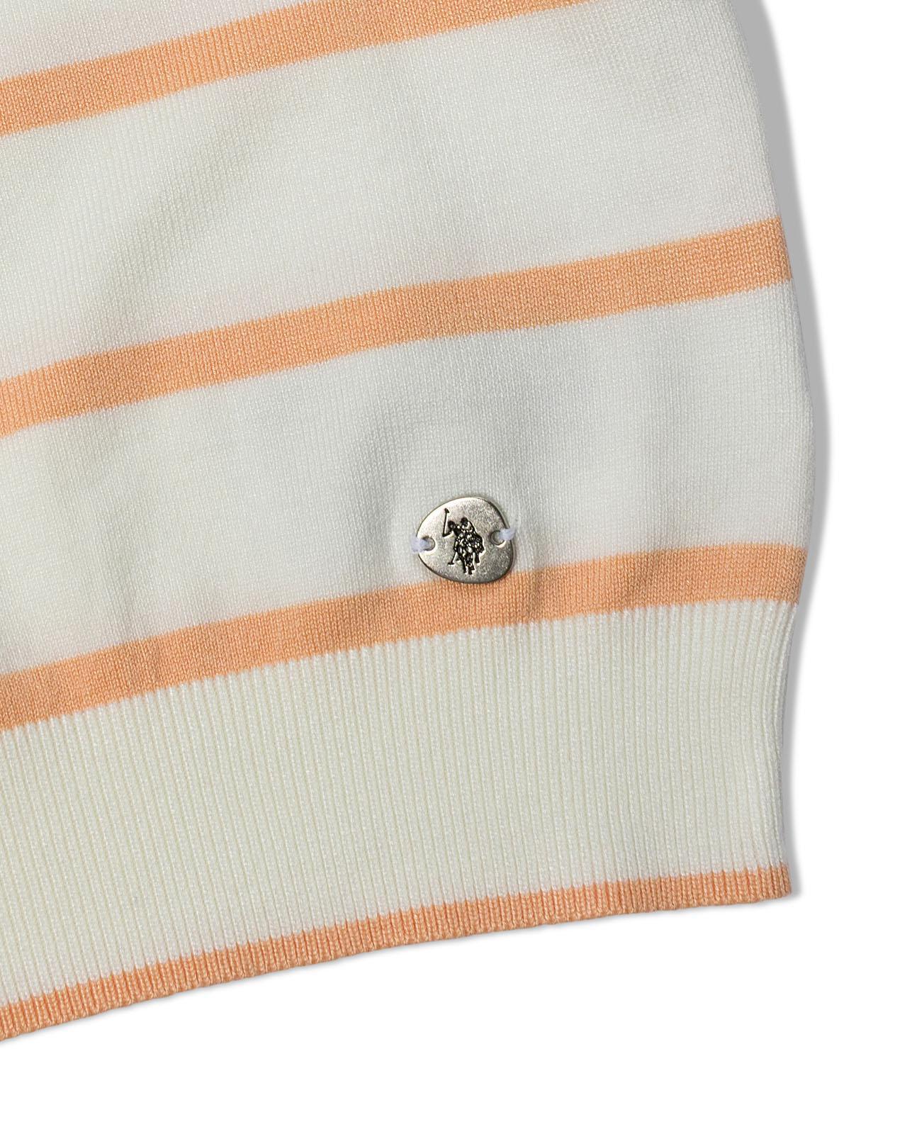 USPA Women's Colour Block Stripe SS Crew Neck Jumper Peach Nectar