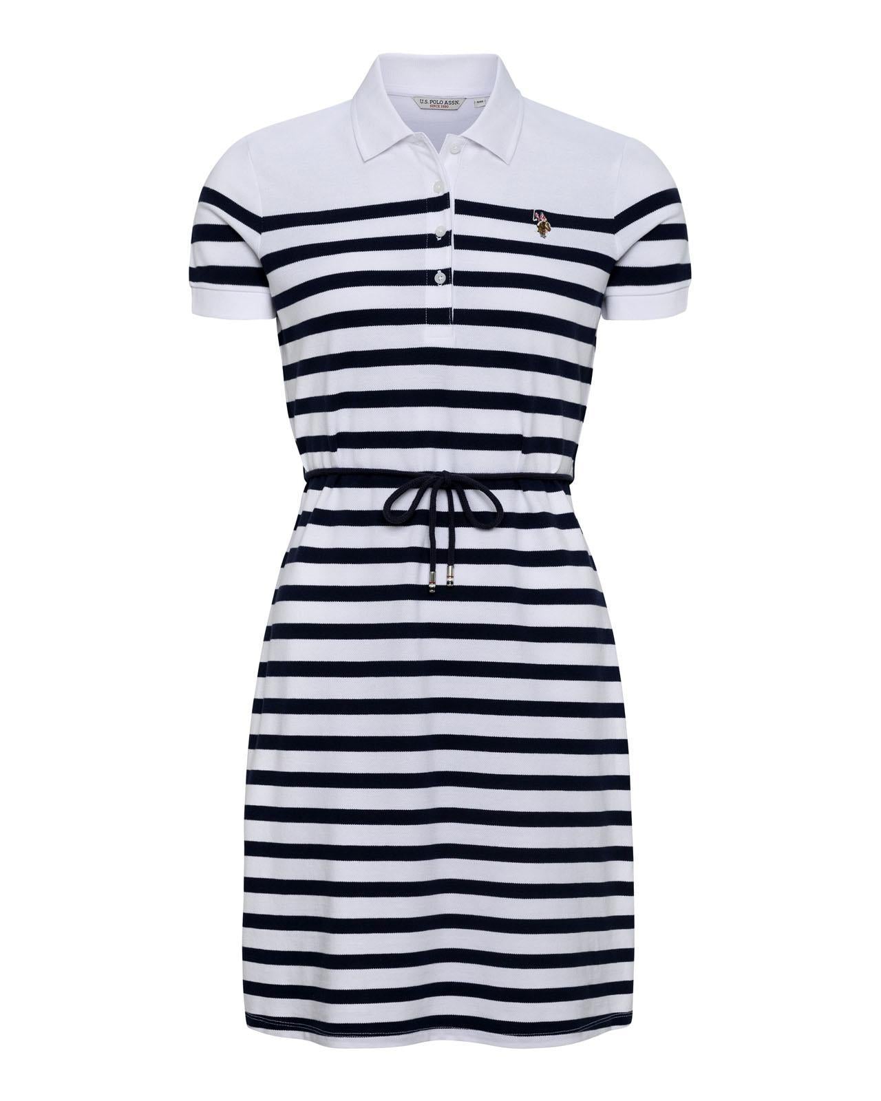 USPA Women's Stripe Relaxed Polo Dress Navy Iris