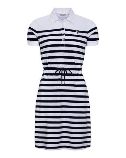USPA Women's Stripe Relaxed Polo Dress Navy Iris