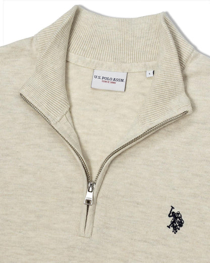 USPA Men's 1/4 Zip LS Sweater Birch Marl
