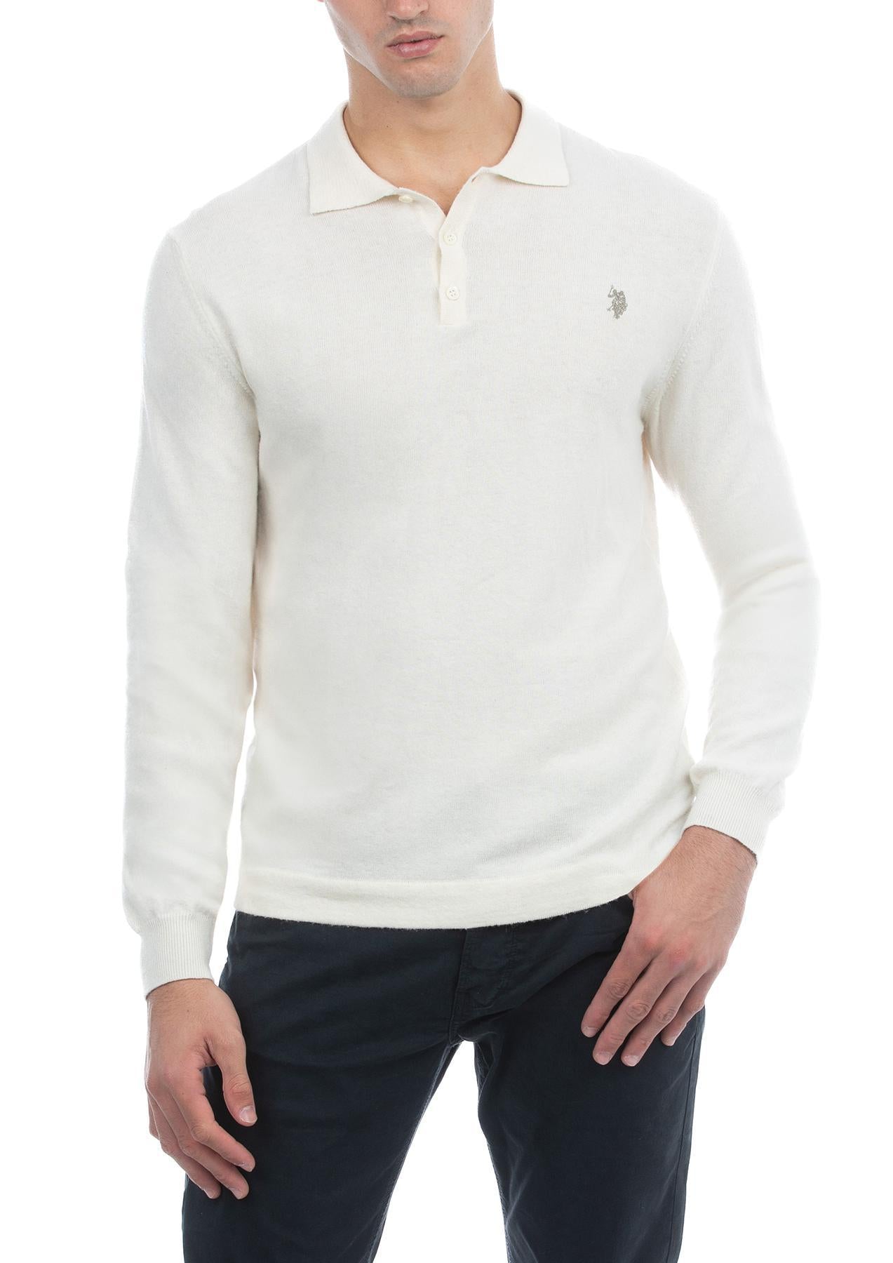 USPA Men&#39;s Alpaca/Cotton LS Sweater Knit Polo White
