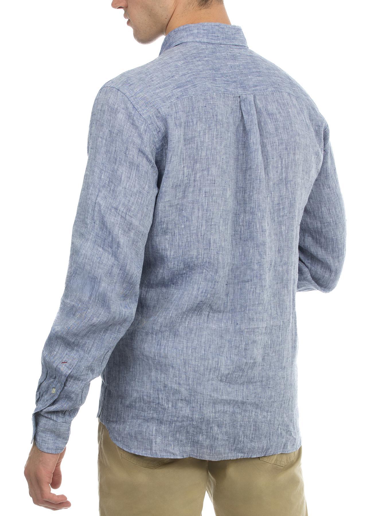 USPA Men&#39;s Linen Button-Down Collar LS Shirt Blue