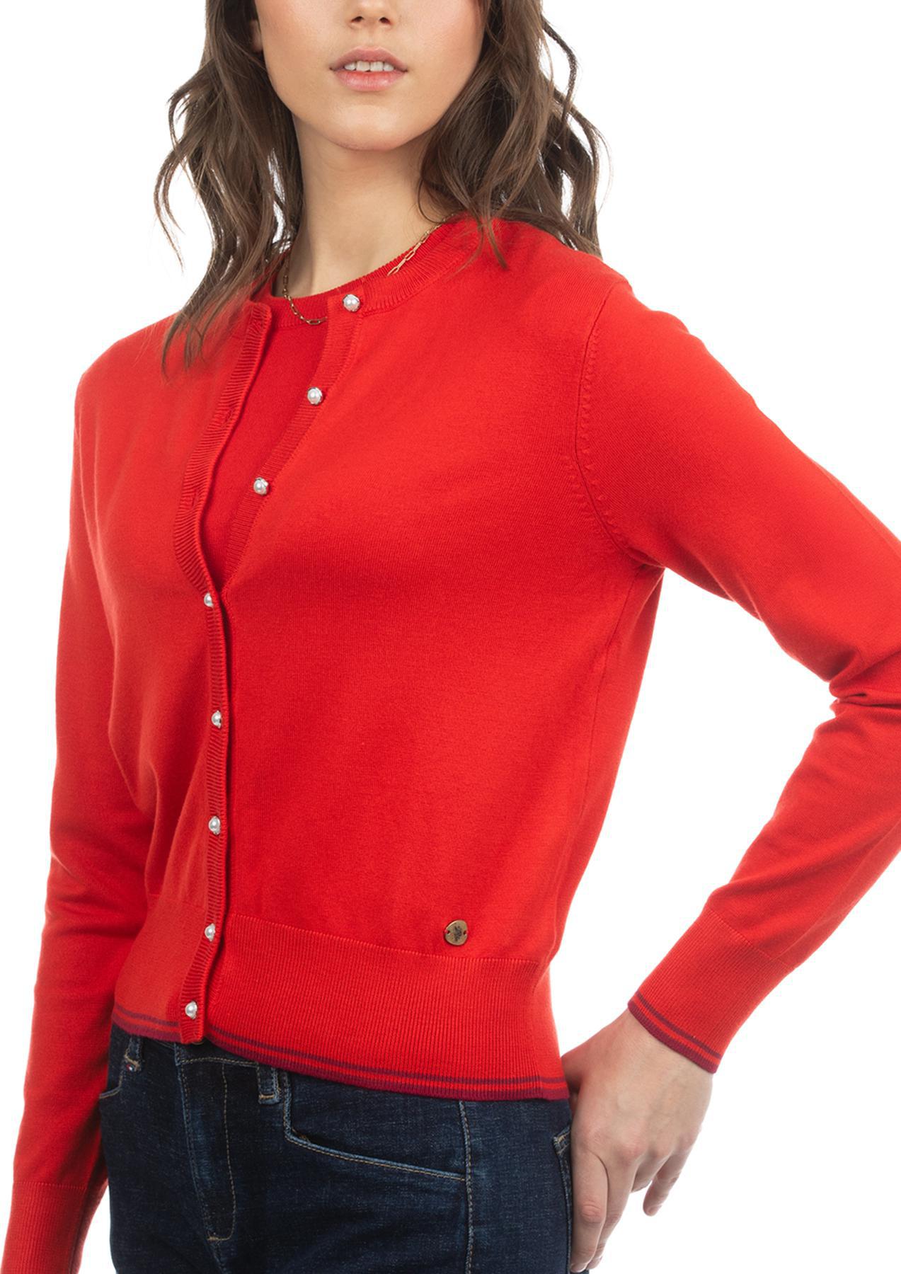 USPA Women's Fine Knit Cardigan Red