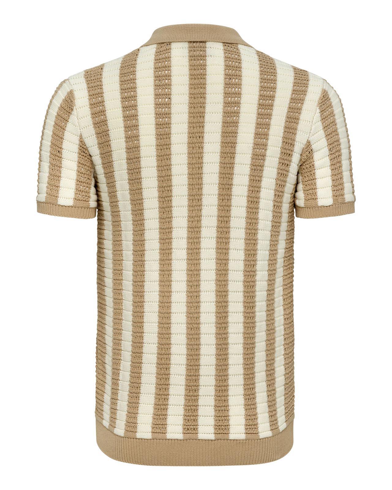 USPA Men's Crochet Knit Open Collar Button SS Polo Doeskin