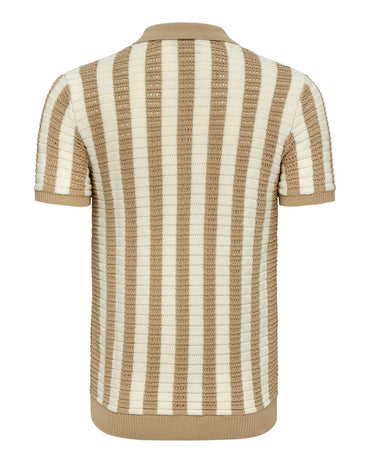 USPA Men's Crochet Knit Open Collar Button SS Polo Doeskin