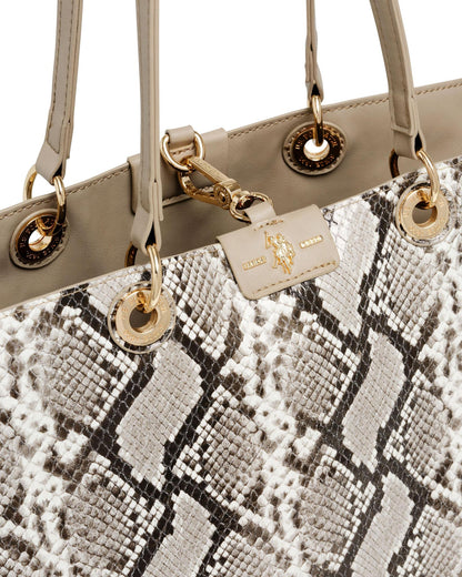 USPA Axtell Reversible Shopping Tote with Pouch Taupe/Sand Python