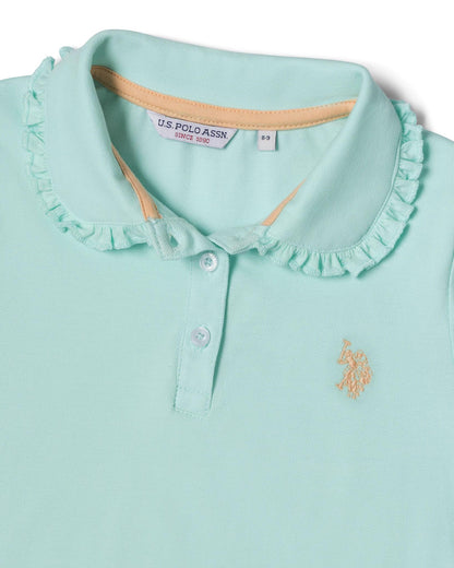 USPA Girls Scallop Collar Polo Shirt Blue Light