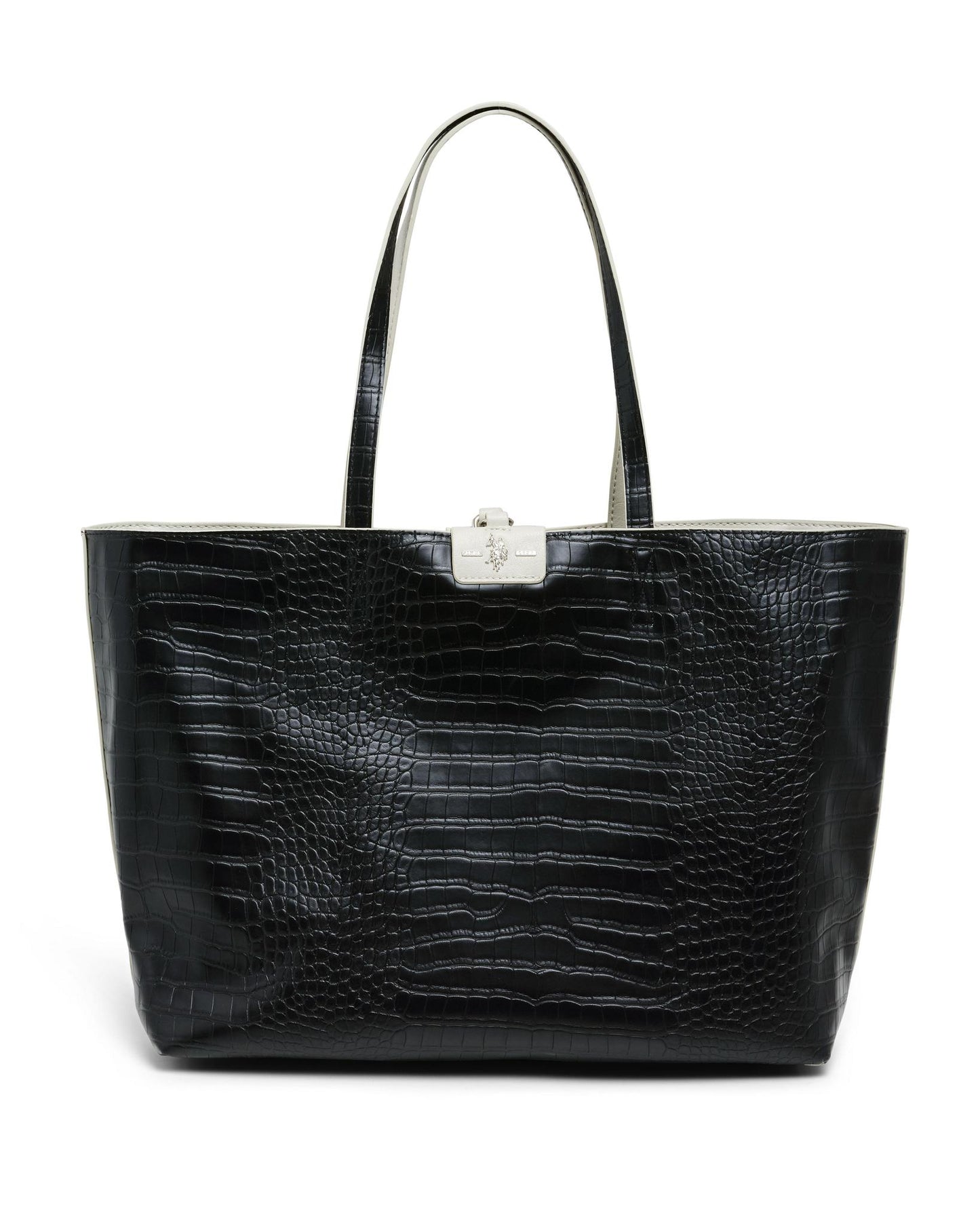USPA Axtell Reversible Shopping Tote with Pouch Stone/Black Croc