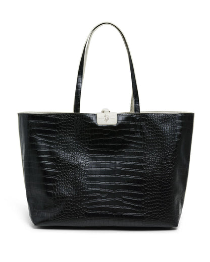 USPA Axtell Reversible Shopping Tote with Pouch Stone/Black Croc
