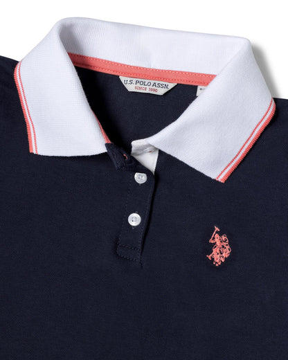 USPA Girls Fril Skirt Polo Dress Navy Iris