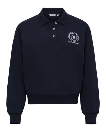 USPA Women's Wreath Graphic Tipped LB Rugby Sweat Navy Iris