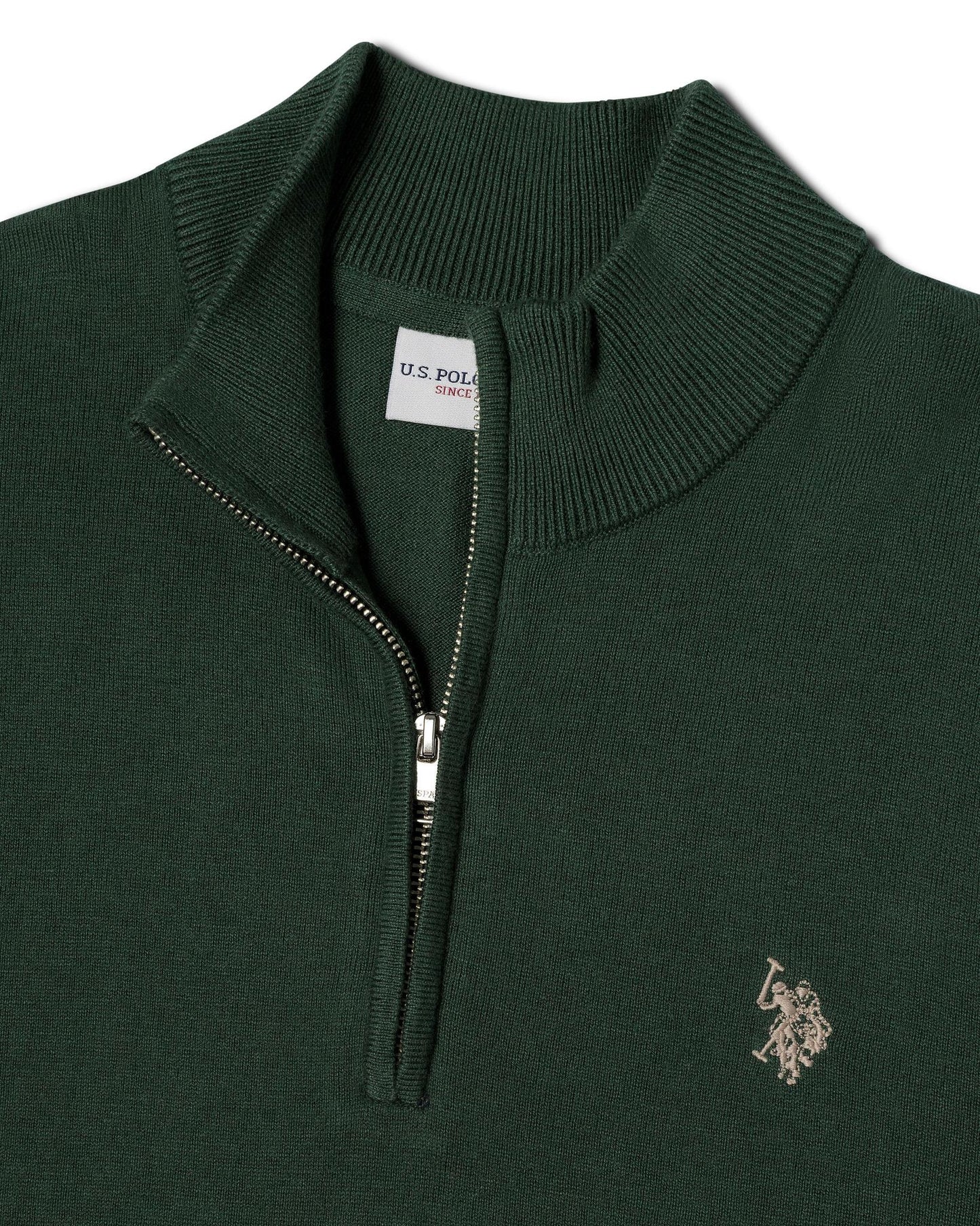 USPA Men's Knitted Cotton Rick Funnel 1/4 Zip Pine Needle