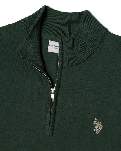 USPA Men's Knitted Cotton Rick Funnel 1/4 Zip Pine Needle