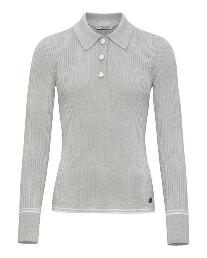 USPA Women's Lurex Rib Knit Polo Pearl Grey Marl