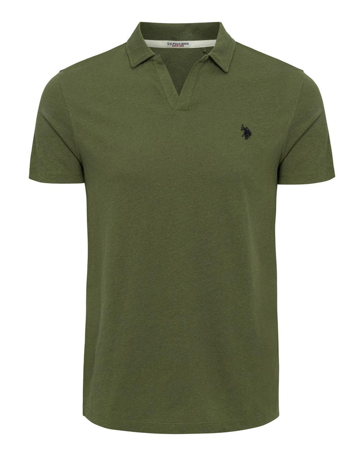 USPA Men's Johnny Collar Linen Polo Olive – USPA Shop