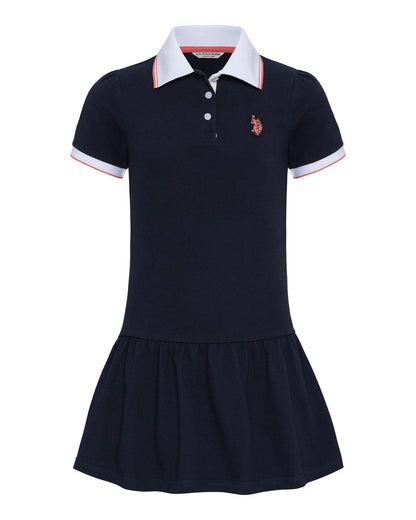 USPA Girls Fril Skirt Polo Dress Navy Iris