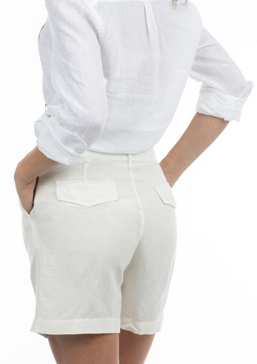 USPA Women's Linen Pleated Short White