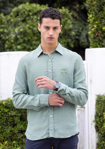 Men's Linen Woven Shirt Olive