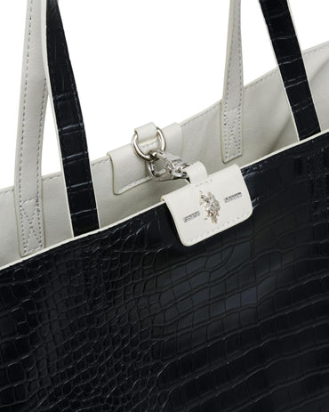 USPA Axtell Reversible Shopping Tote with Pouch Stone/Black Croc