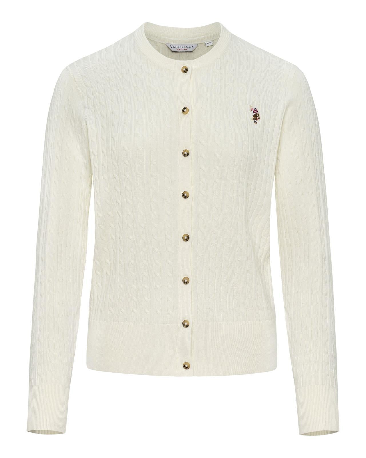 USPA Women's Fine Cable Knit Cardigan Marshmallow
