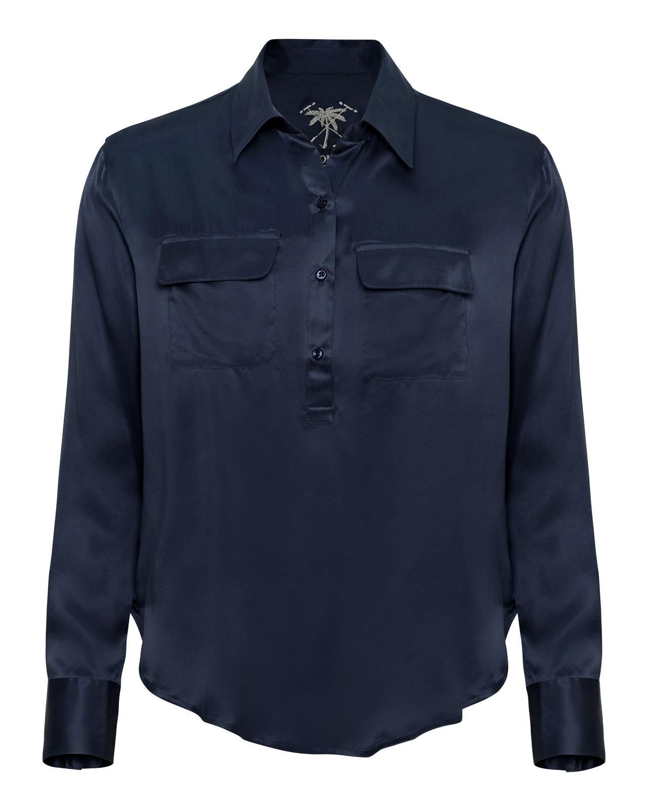 The Polo Club Women's Silk Pocket Blouse Navy