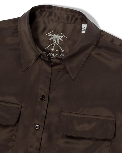 The Polo Club Women's Silk Pocket Blouse Brown